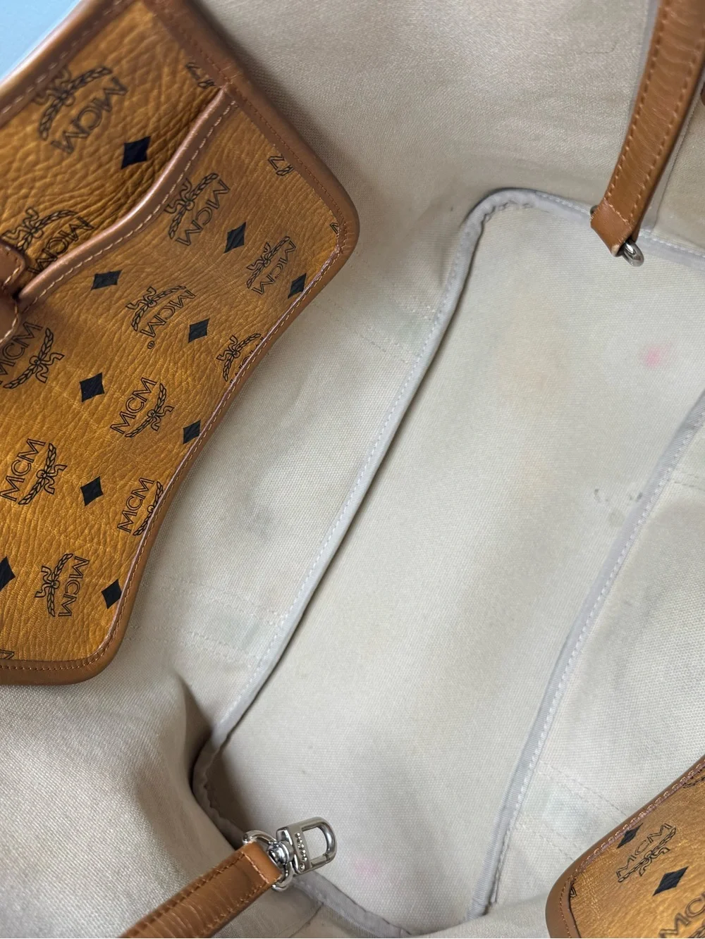 MCM Vintage Cognac Visetos Large Tote Bag